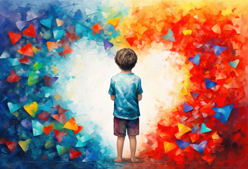 Child engaging with colorful learning materials in a calm space